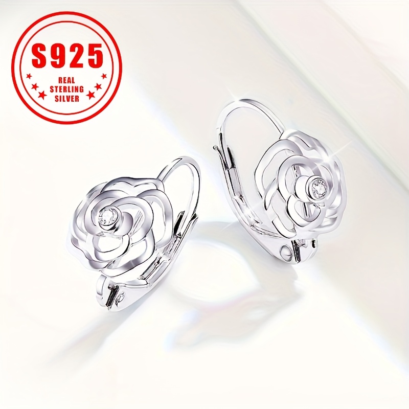 

1 Pair Huatairy Elegant 925 Sterling Stud Earrings With Sparkling Zirconia, Plated, , , Valentine's Day Gift, 1.2g/0.04oz