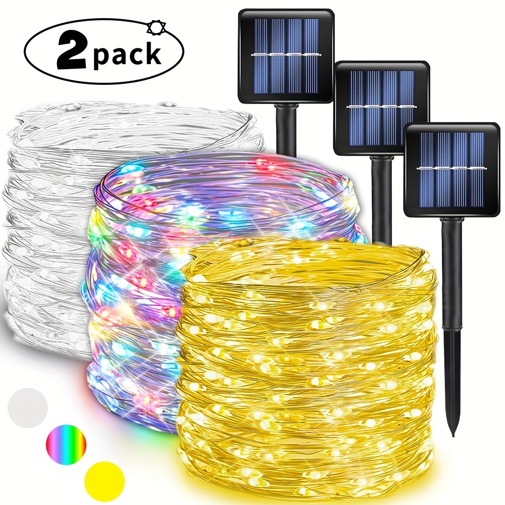 

2 Sets Of Outdoor Solar String Lights, Total 114ft 600led Solar Fairy Lights 8 , Garden Yard Christmas Party Wedding Party Yard Decoration Warm, White,