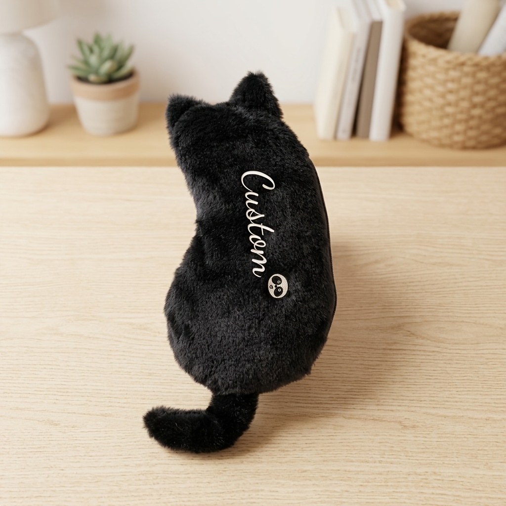 TEMU Beauty case personalizzato ricamato a forma , grazioso beauty case da viaggio a forma di gattino peluche, regalo di Capodanno e Natale per donne