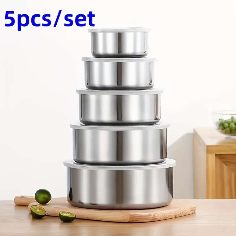 

5pcs Stainless Steel Food Storage Set - Microwave Safe, Leakproof Containers For Meat, Fruits & Vegetables - Home Kitchen & Restaurant Use, Boxes