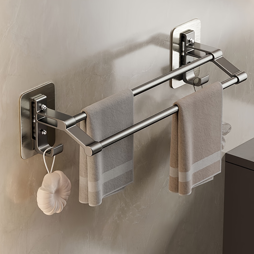 

1pc Ash Towel Rack, Toilet Free Punching Bath Towel Rack, Bathroom Shelf, Toilet Wall Hanging Towel Rod, Double Rod