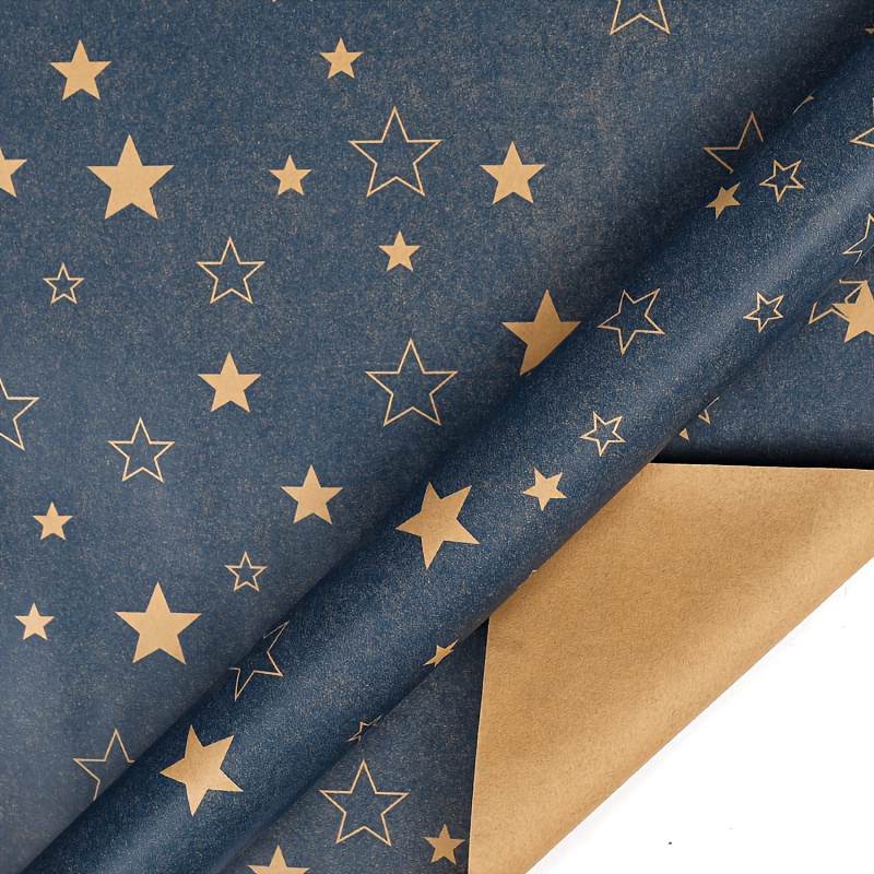 TEMU Bleu Marine avec Étoiles Dorées, Rouleau de Papier d'Emballage Style Papier Mat Épais pour Emballage de Cadeaux d'Anniversaire et de Noël,