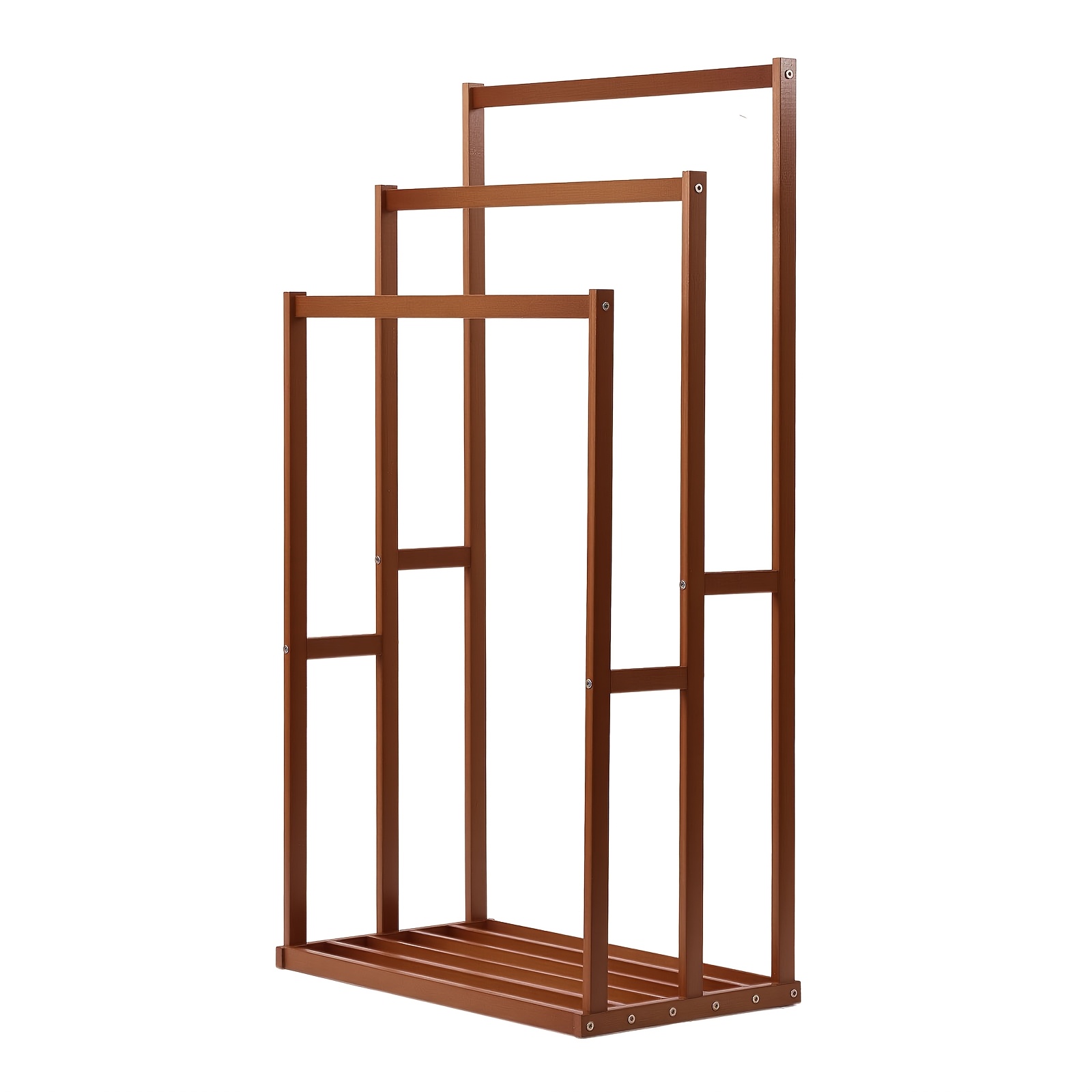 Freestanding Towel Rack Bathroom Storage Rack Space Organizer Made Of In Walnut End With Compact 42 Cm Design 3 Tier Storage Stable Wide Base No Drill Assembly For Apartments And Small Bathrooms