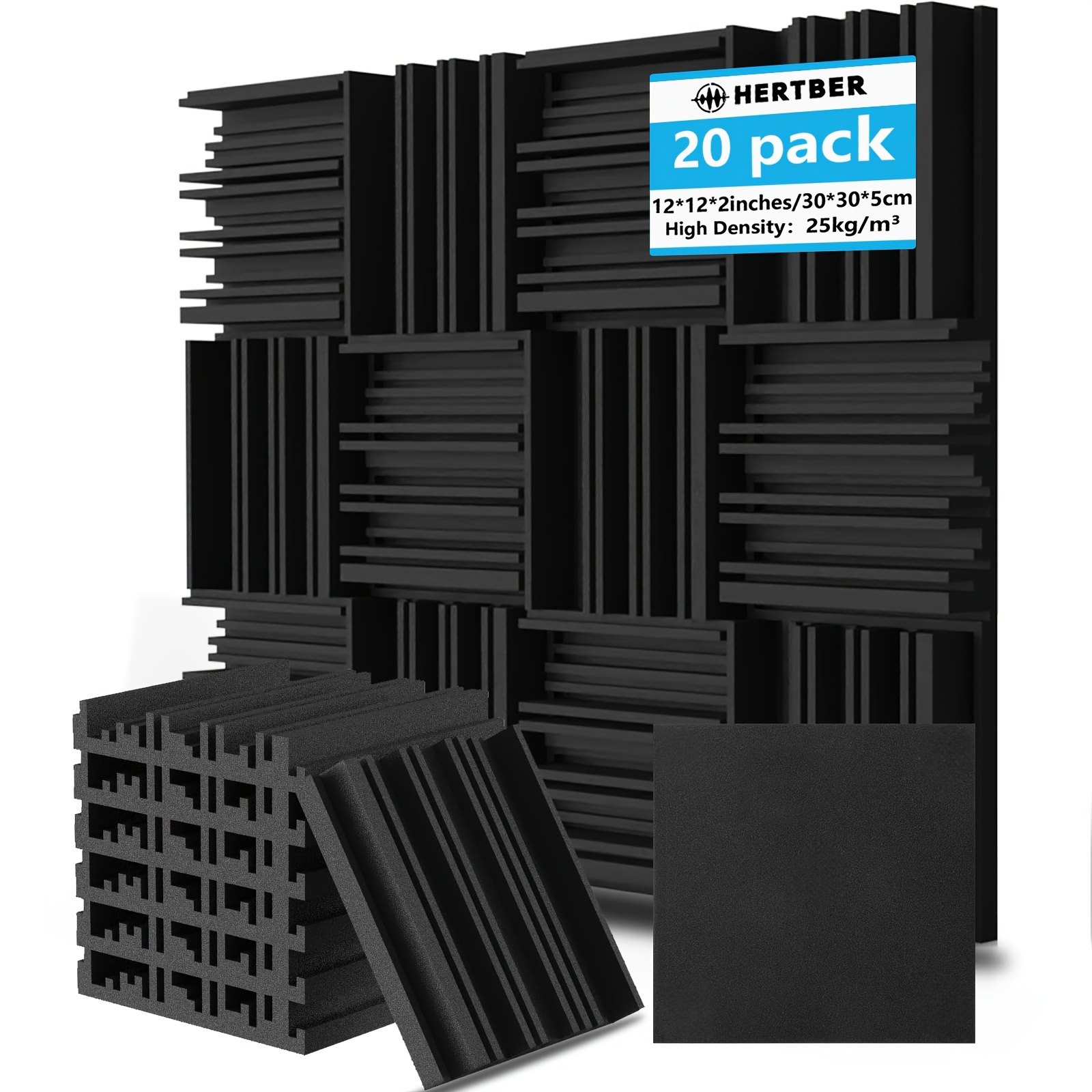 TEMU HERTBER 20 pezzi di pannelli in schiuma fonoassorbente ad densit� , facile installazione, - per , sale conferenze, , spazi di , sale batteria,