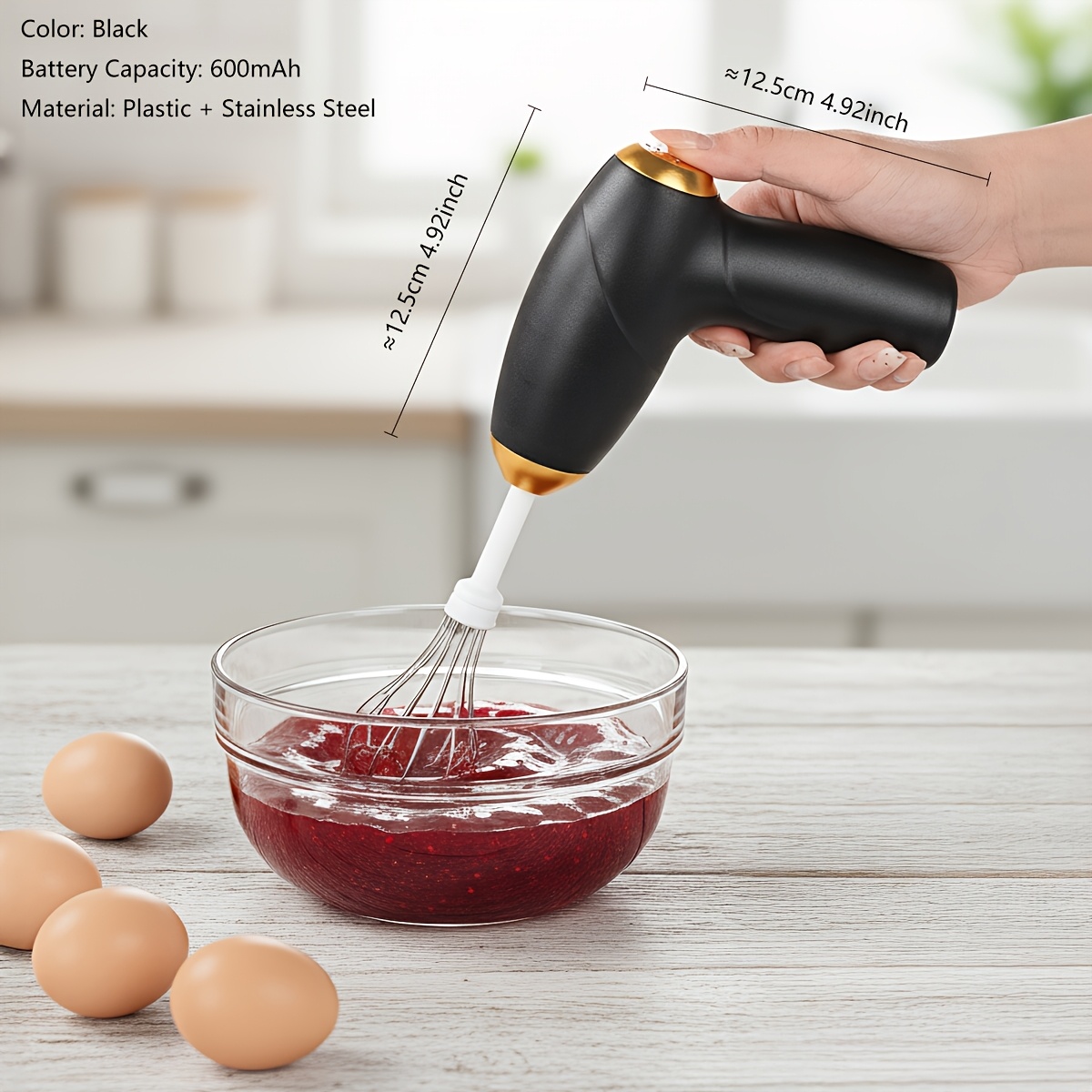 Batidora de Mano Eléctrica USB con 2 Cabezales - 3 Velocidades, Recargable, Ligera y Compacta para Hornear, Batir Huevos, Crema, Batidos - Ideal para Hogar, Decoración de Pasteles (USB)