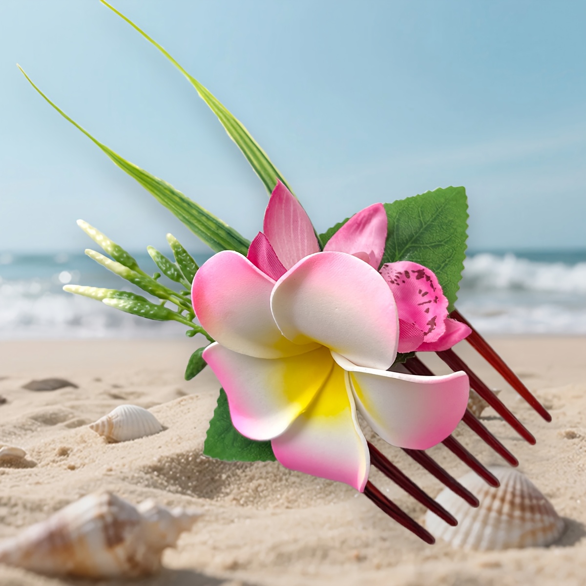 E-shop Hawaiischer Schaumstoff-Künstlicher-Blumen-Seitenkamm, Kunst-Orchideen-Haarkamm für Braut Hochzeit,
