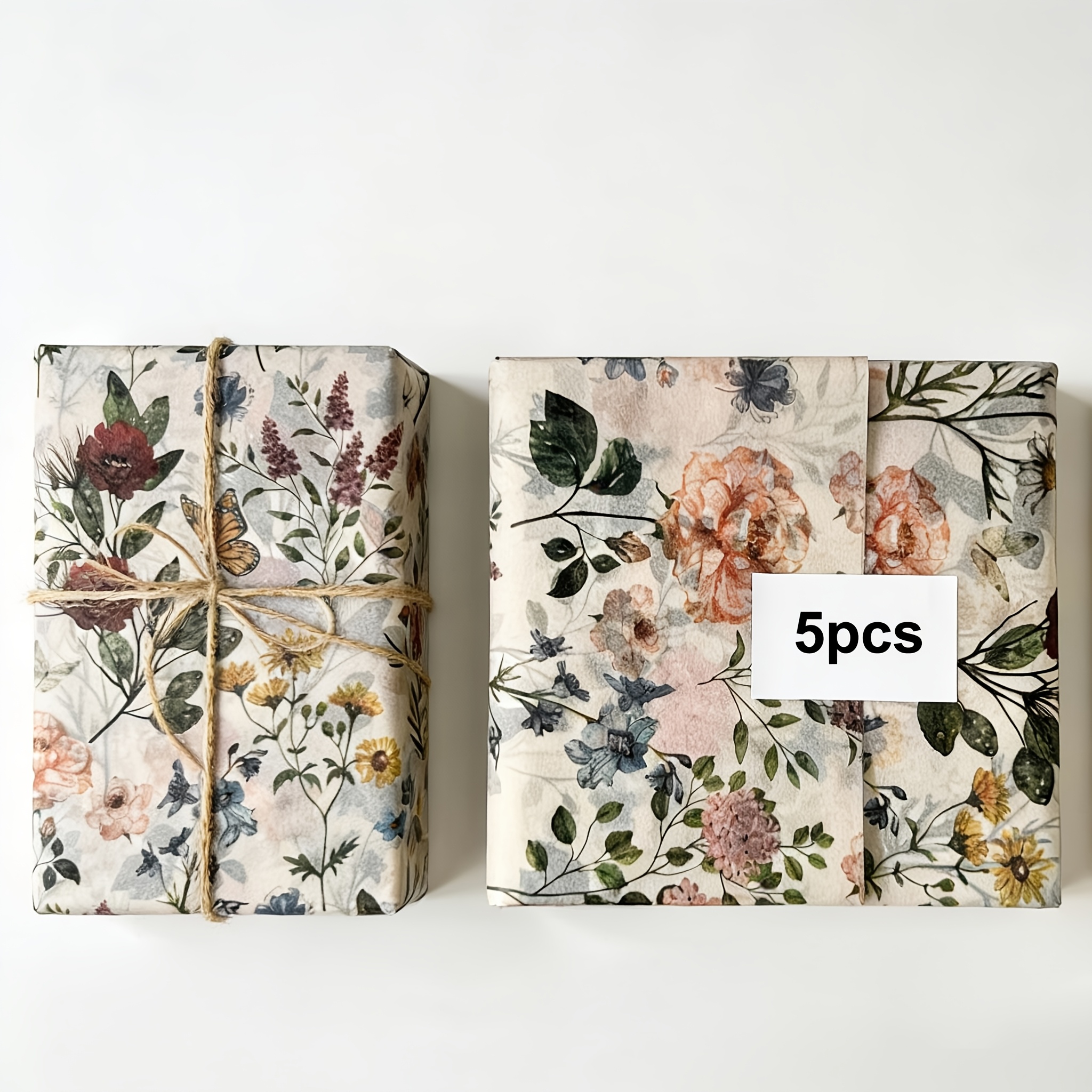 E-shop 5 Stk. Mehrzweck-Vintage-Handbemaltes Maulbeerpapier mit Blumen- Schmetterlingsmotiv – Geschenkstrauß-Verpackung/Hochzeitsdekoration/Kreatives