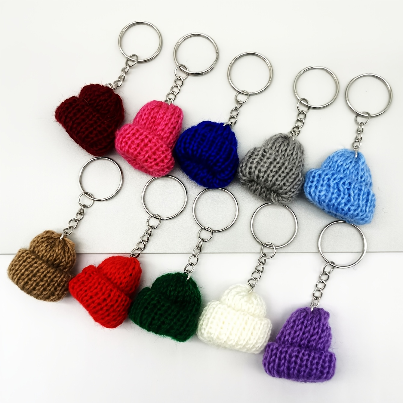 10 Knitted Hat Keychains, Cute Hat Pendant For Wallet, Backpack, Handbag Accessory, Key Ring, Small Gift For Birthday Parties And Back-to-