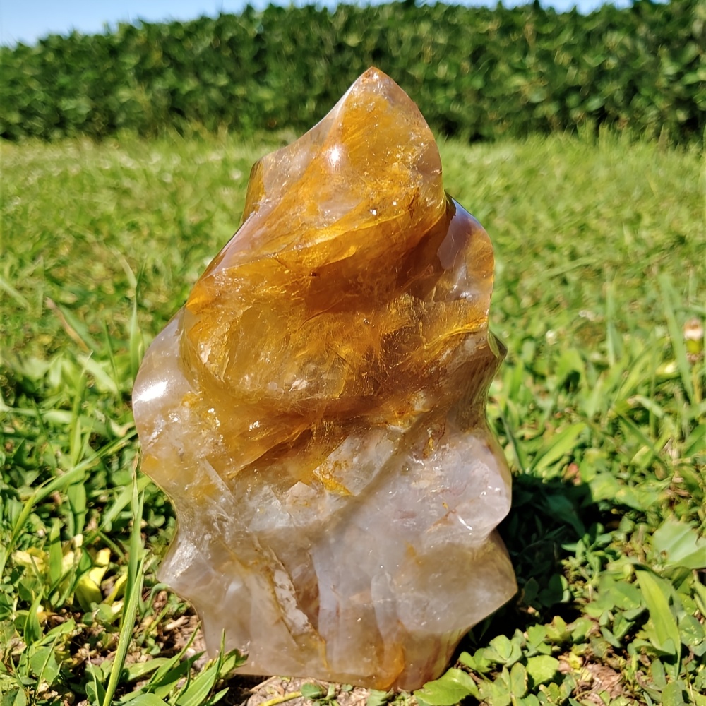 Image of 1pc Of Beautiful Golden Flame Carving, Yellow Quartz, Crystal Flame, Fire Quartz Torch Flame Perfect For Home Decoration, An Item For Mineral Lovers, A Crystal Gift, Happy Mothers Day Gift, Easter.