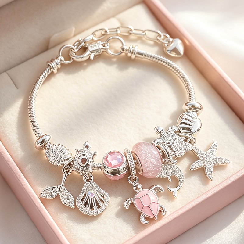 TEMU Bracelet de bagues sur le thème de l'océan, pendentif tortue et , chaîne de ajustable, bijoux