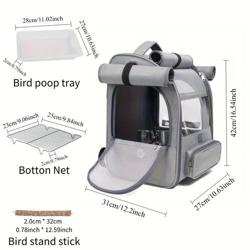 portable bird carrier backpack with zipper closure interior compartment lightweight sturdy pet travel bag for parrots cockatiels lovebirds outdoor vet ideal bird owner gift backpack protective mesh panels ventilated design