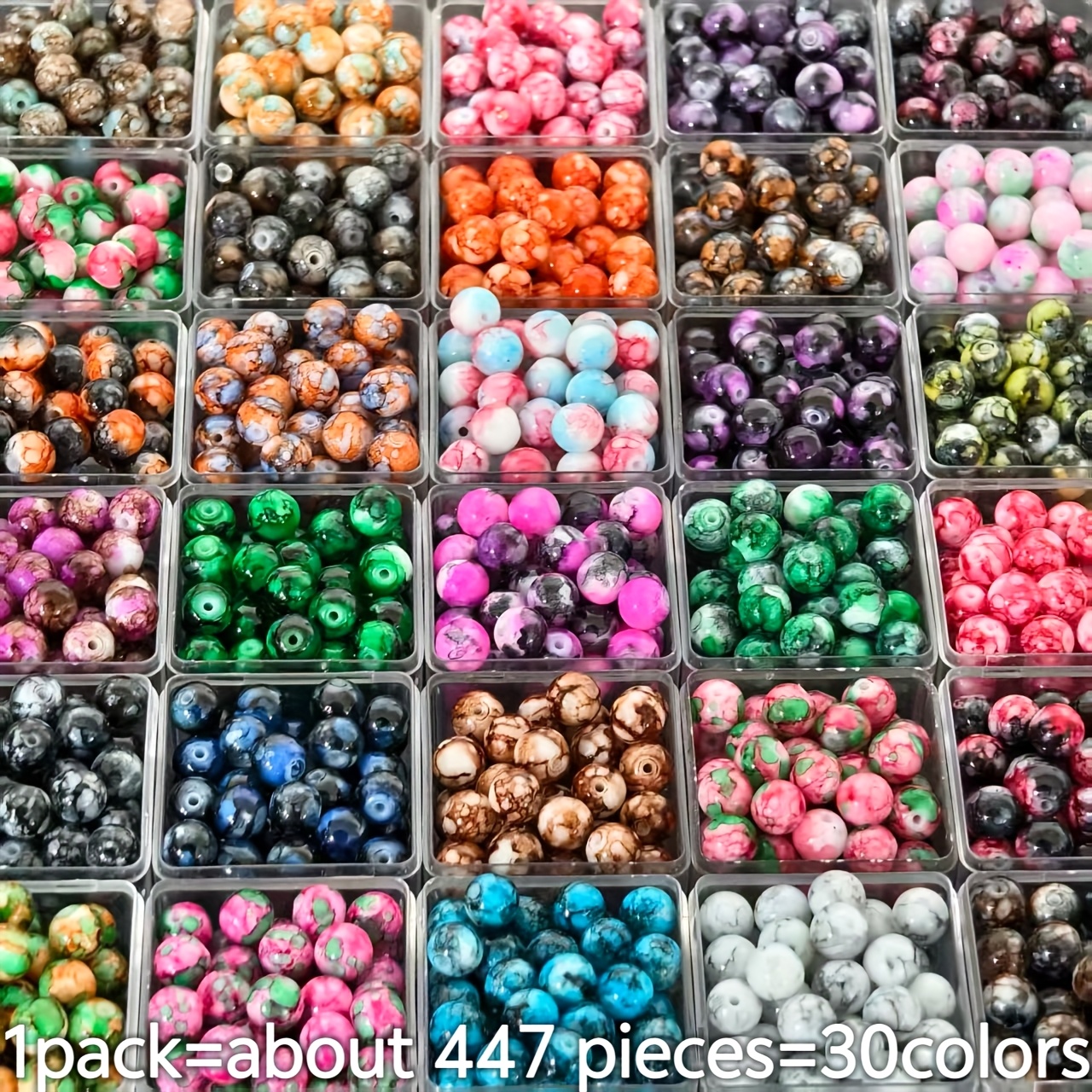 TEMU 447 pièces de perles de Noël vibrantes de 8 mm - Nouveau set de perles en verre craquelé à double dégradé de couleur, idéal pour la création de