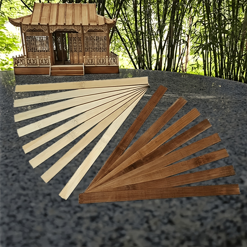 

50 Pcs Natural & Bamboo Wood Strips For Diy Projects - Unfinished Flat Craft Sticks For Architectural Models & Crafts, Hardwood Texture, Building Materials