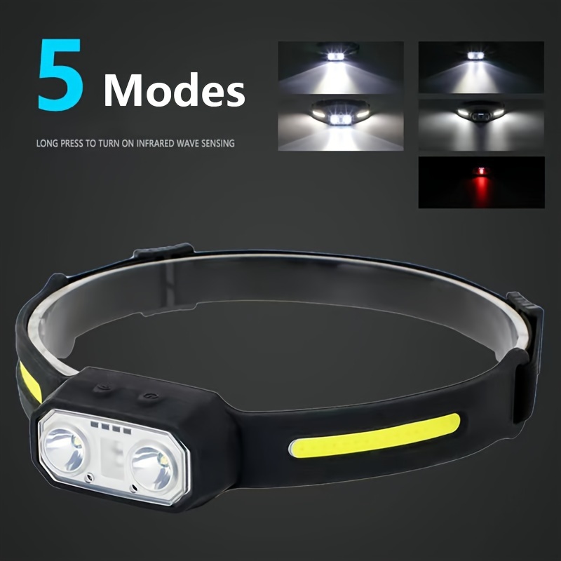 Rechargeable Led Headlight With Cob Side Light Waving Control Headlamp