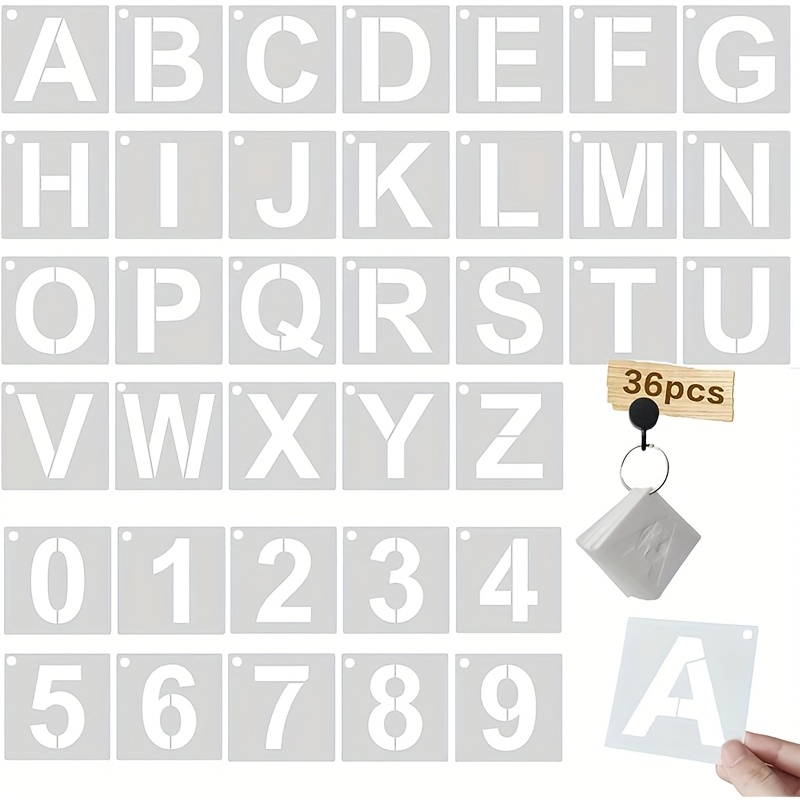E-shop 36-teilige wiederverwendbare Buchstaben- Zahlen-Schablonen - Alphabet Kunsthandwerk Vorlagen