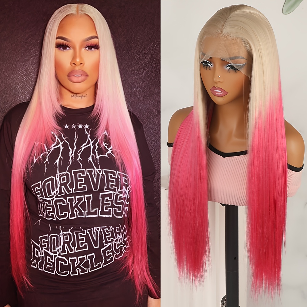 26 inch hot blonde ombre synthetic lace front - Temu display picture 1