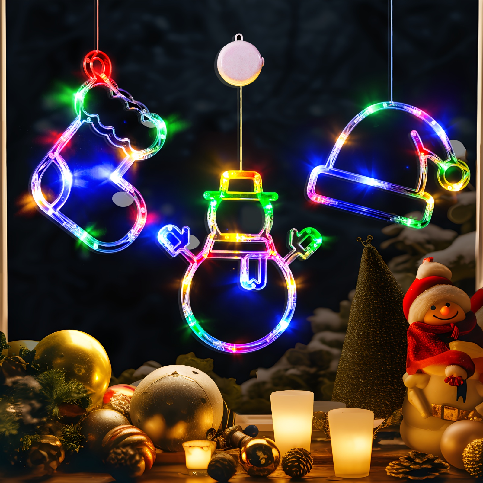 

Lolstar Christmas Window Lights, 3 Pack Christmas Stocking, Snowman, Santa Hat Lights With Suction Cup, Timer And Slow Fade Mode Battery Operated Lights For Christmas Decoration