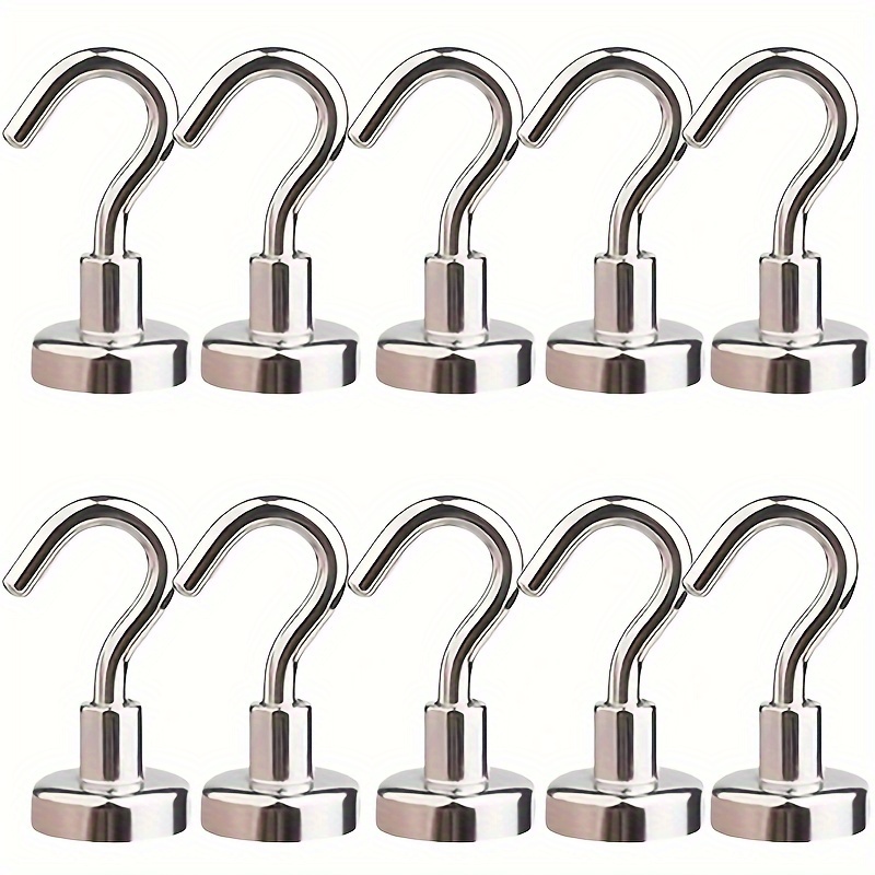 

10pcs Easy-install Magnetic Hooks - Versatile Metal Neodymium Magnets For Kitchen, Bbq Grill, Metal Doors & More