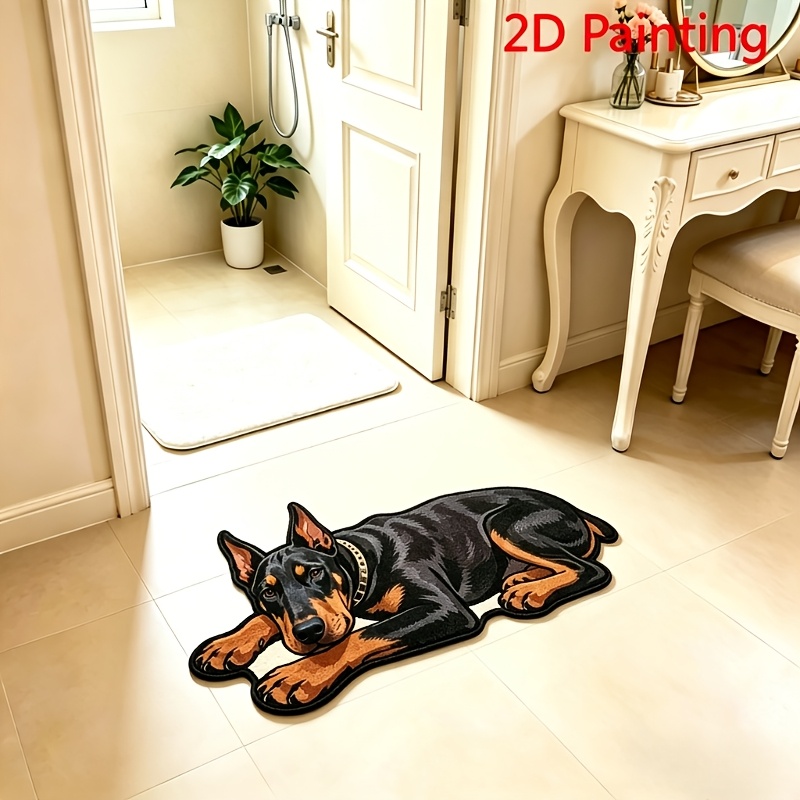 TEMU Samt 900G+9mm Niedliche Kreative Eingangstürmatte 2D Simulierte Dobermann Hunde Wohnzimmer Teppich Personalisiertes Cartoon Schlafzimmer Dekor