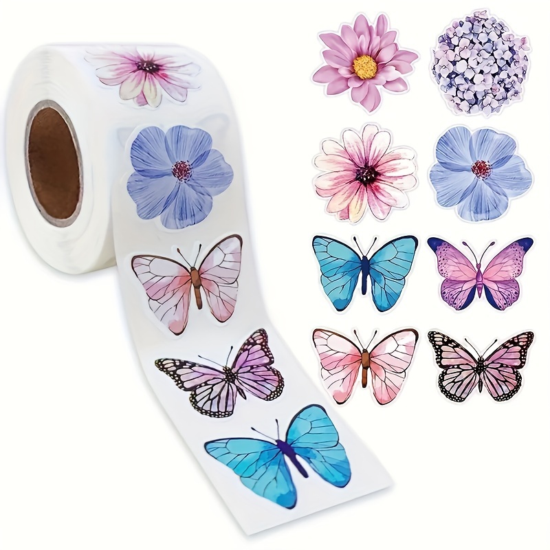 

500pcs/roll Vibrant Butterfly Flower Stickers - , Special-shaped Designs For Decor, Gift Boxes & More - Self-adhesive, High-quality Labels For Creative