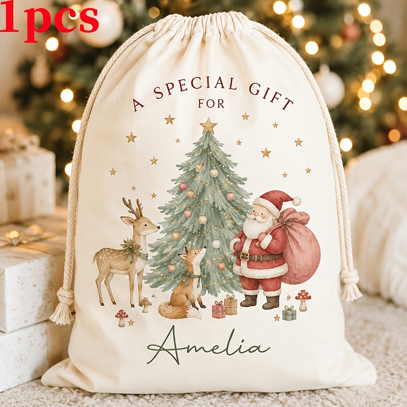 TEMU Personalized Large Custom Name Christmas Gift Bags Suitable For Holiday Party Decorations - Custom Santa Sack With Name/text, Reindeer & Tree
