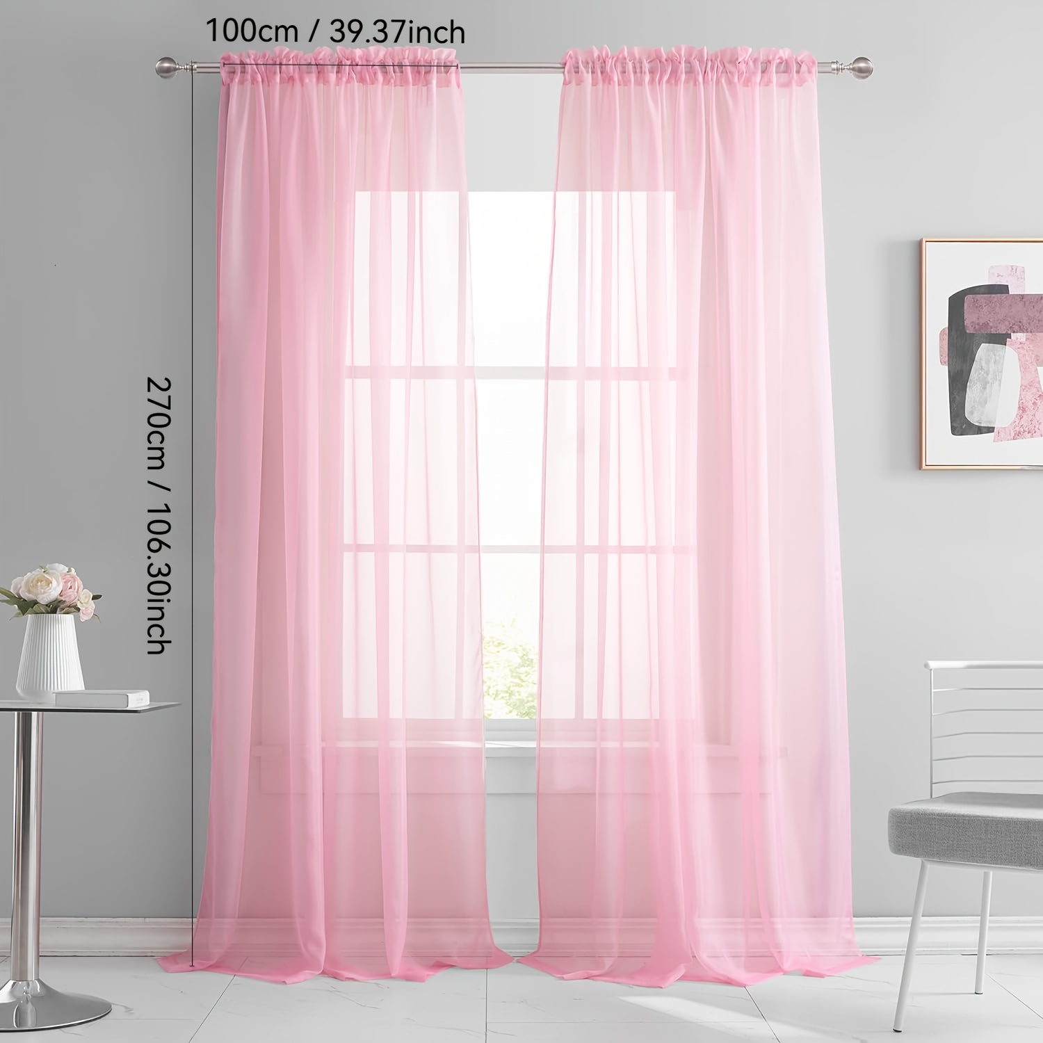 TEMU 2pcs Solid Color Tulle Curtains, Living Room And Bedroom Decorative Curtain