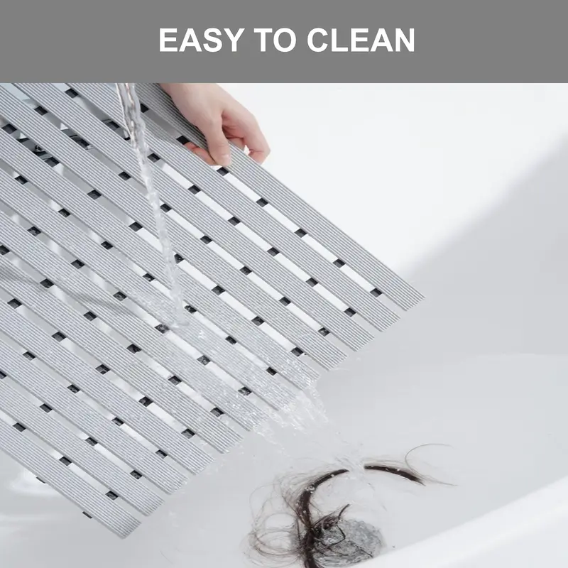 non slip shower mat with suction cups and drainage holes quick dry hard cut to any size 17 x24 43x60cm suitable for wet and slippery floors in showers and bathtubs durable white and gray easy to clean bathroom mat shower mats for bathrooms bathtub safety modern bathroom decor surface nonslip backing striped pattern durable pvc conscious buyers Product details 9