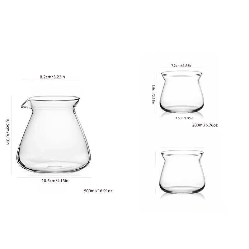 TEMU 1pc/3pcs 1 Kettle 2 Cups Glass Coffee Pot Set, High-borosilicate Glass All-blown, Round Short Fat Cone-shaped Tea Pot With 2pcs Matching Tasting