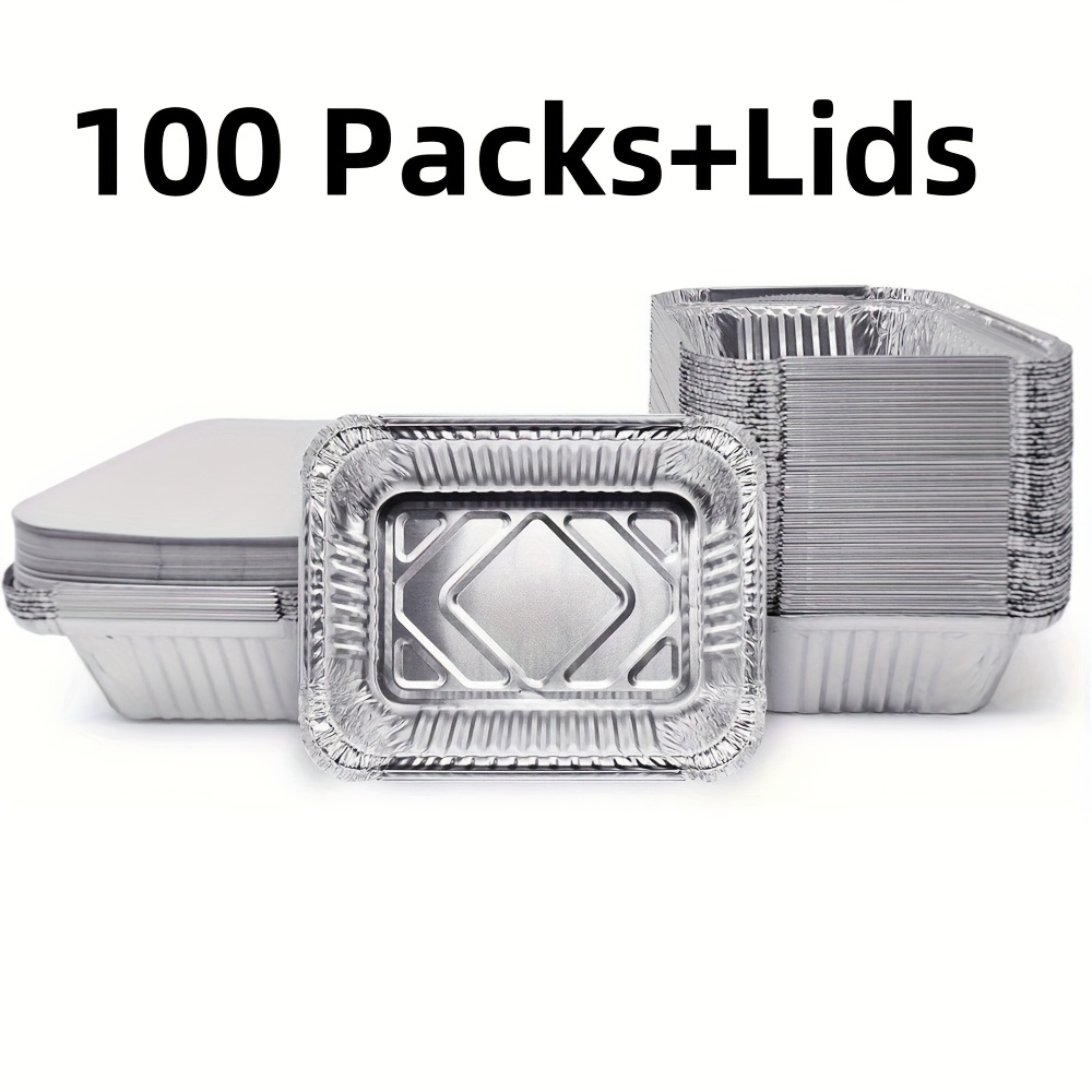 Image of 100 1.54-lb Takeout Pans With Medium Heavy Duty Disposable Aluminum Foil For Catering Party Meal Prep Freezer Drip Pans Bbq Holidays