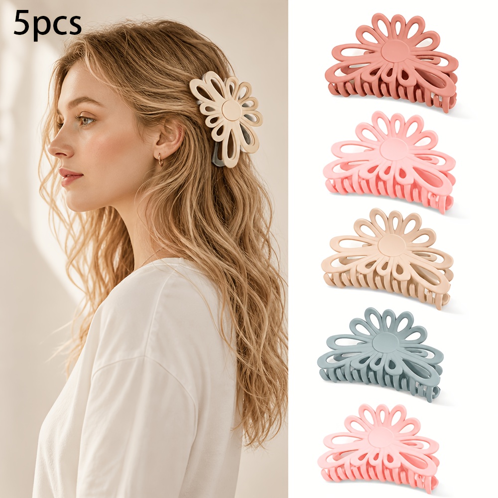 TEMU 5pcs Fashion New Floral Hair Clips, Cute Sunflower Shark Clip Hair Accessories, Spring/summer Women's Trendy Hollowed-out Morandi Color Hair