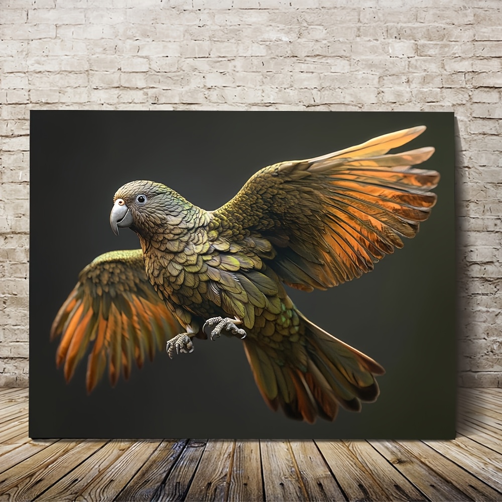TEMU 2d Flat, 2d 1pc Maga Wooden Frame, Mural, Kea Bird From New Zealand, Vintage Canvas Paintings For Reading, Vintage Wall Decorations, Canvas