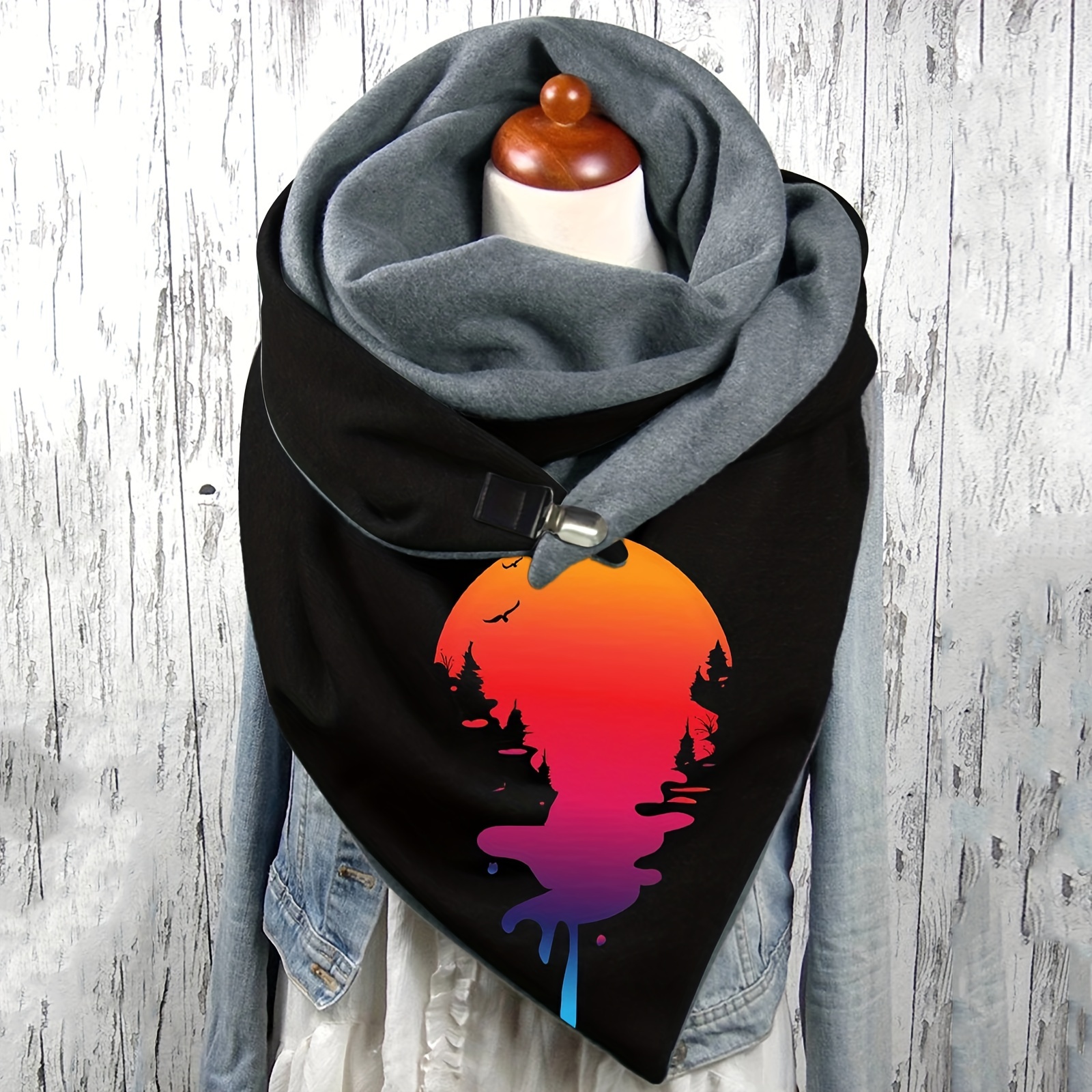 

Polar Fleece Neck Warmer - Women's Printed Triangle Scarf With Elasticity For Weekend Wear - Decorative & Warm Polyester Neck Gaiter With Unique Digital - No Feathers