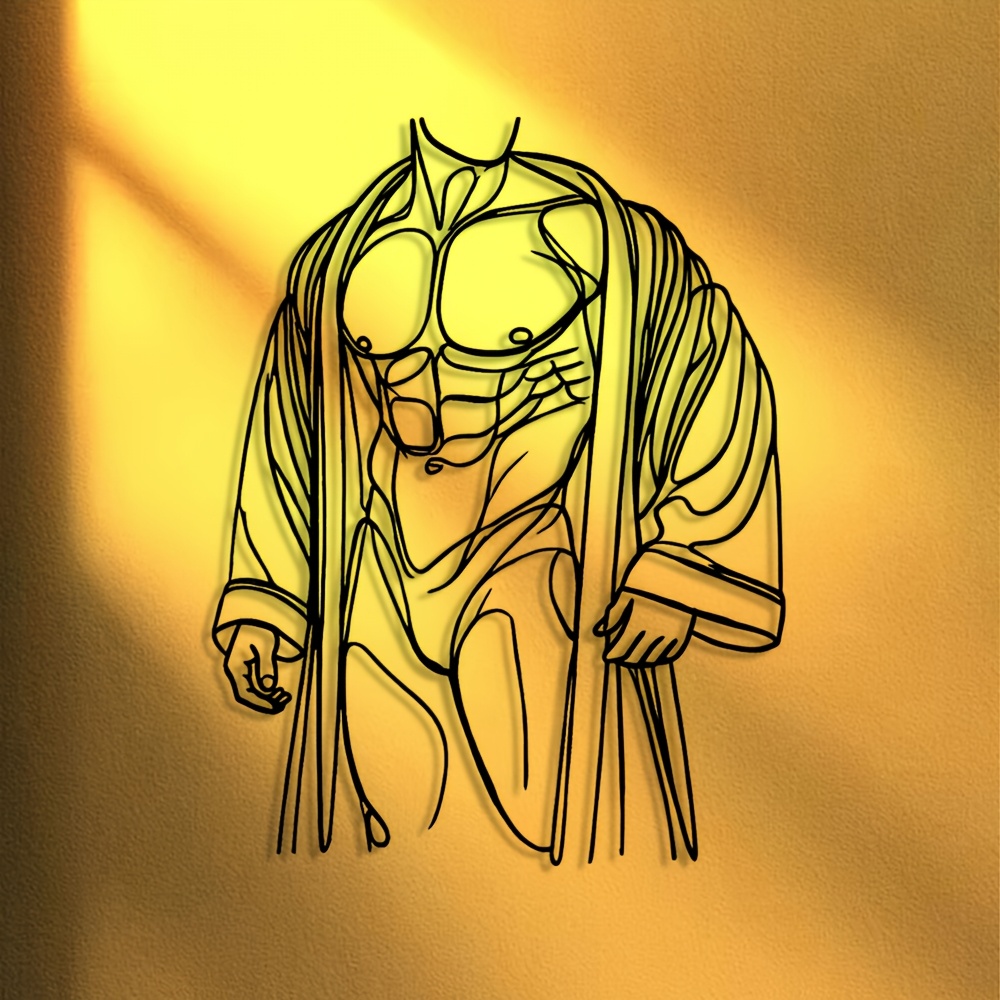 

1pc Metal Wall Art, Line Drawing For Man In Bathrobe, Iron Sign For Home Decor, Wall Hanging For Living Room, Bedroom, Dining Room - Gift Idea, Room Decor