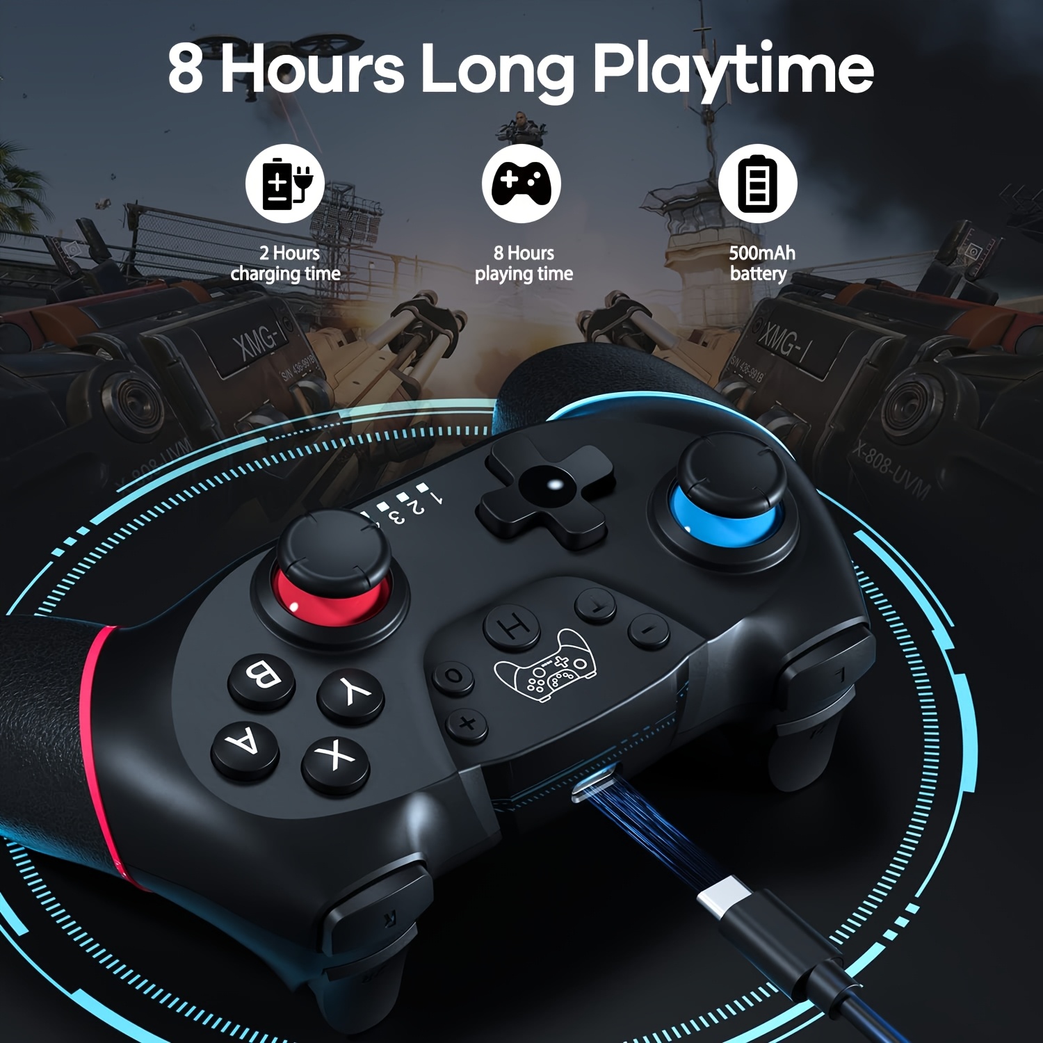 Wireless Professional Controller for Switch, Switch Lite, Switch OLED - Motion Sensing, Adjustable Turbo, Dual Analog Sticks, Blue & Red Accents, Ideal for PC/IOS, Gaming Controller|Ergonomic Design|Adjustable Turbo