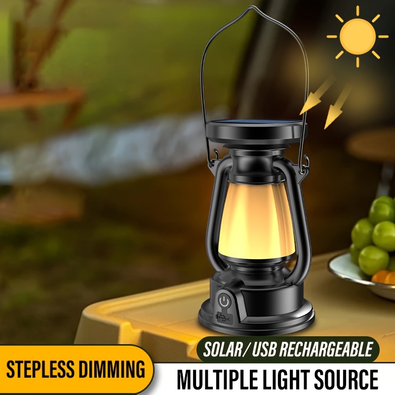2pcs Portable LED Solar Handheld Light, LED Tent Lantern, Solar/Usb Rechargeable Work Light with Hook, Bright Night Lighting Flashlight for Camping, Hiking, Traveling, Fishing, Gatherings, And Power Outage Emergency Tools