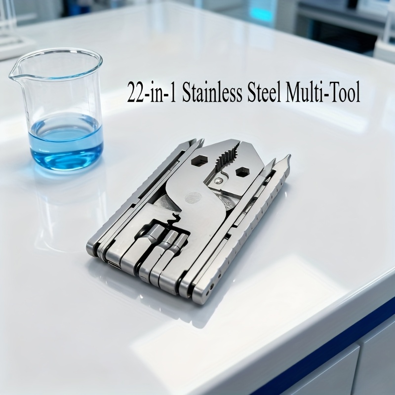 1pc heavy duty 22 in 1 stainless steel multi tool with key ring portable folding pliers screwdriver wrench hammer knife scissors opening tool Product details 1