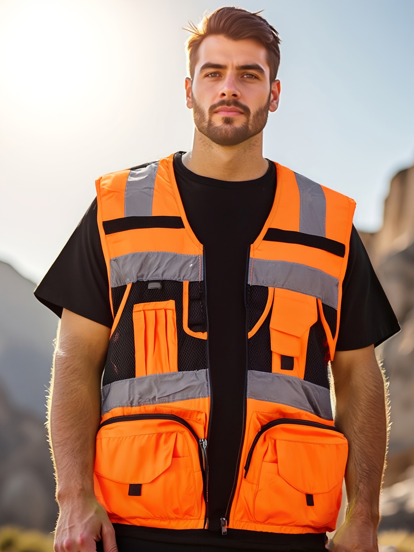 chaleco   visibilidad para hombres,   2,  ,   con tiras reflectantes, diseño de múltiples bolsillos para construcción, correr, senderismo y    , uso en    , equipo de construcción | chaleco reflectante | chaleco
