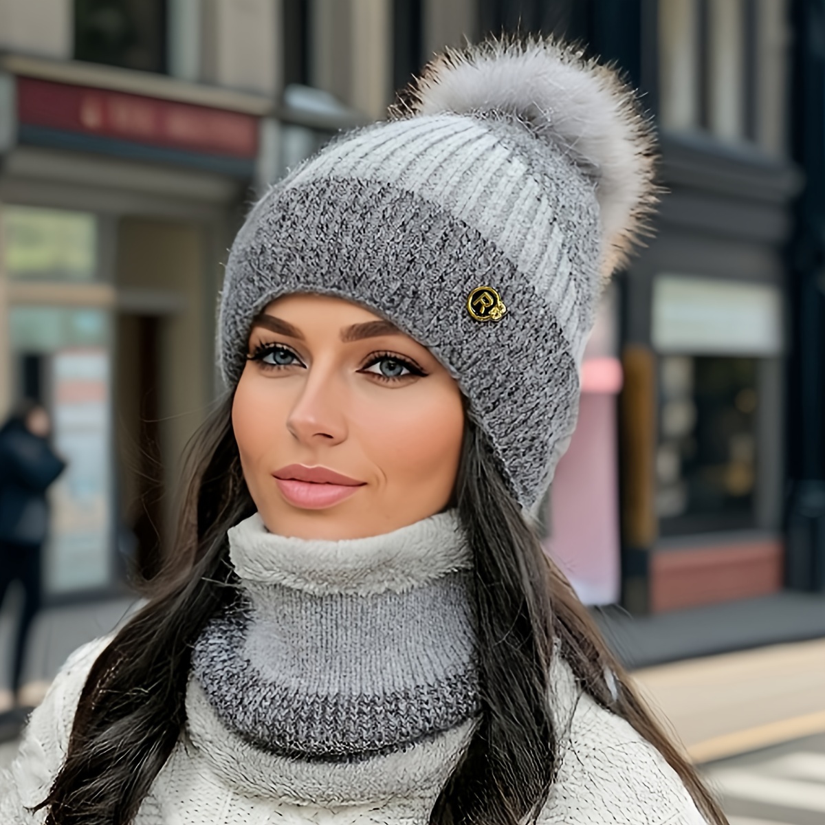 Image of Hat And Scarf Set For Women, Autumn-winter Warm Fleece Hat, Fashionable Winter Cycling Windproof Cold-proof Cap