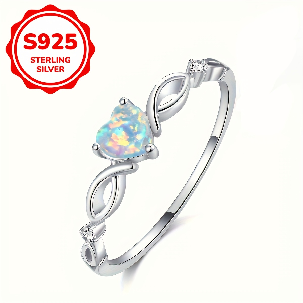 Bohemian Style Cubic Opal Heart Ring 2 2g