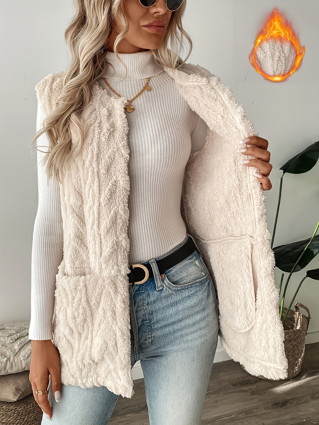 chaqueta invierno mujer forro polar diseño elegante cuello Temu