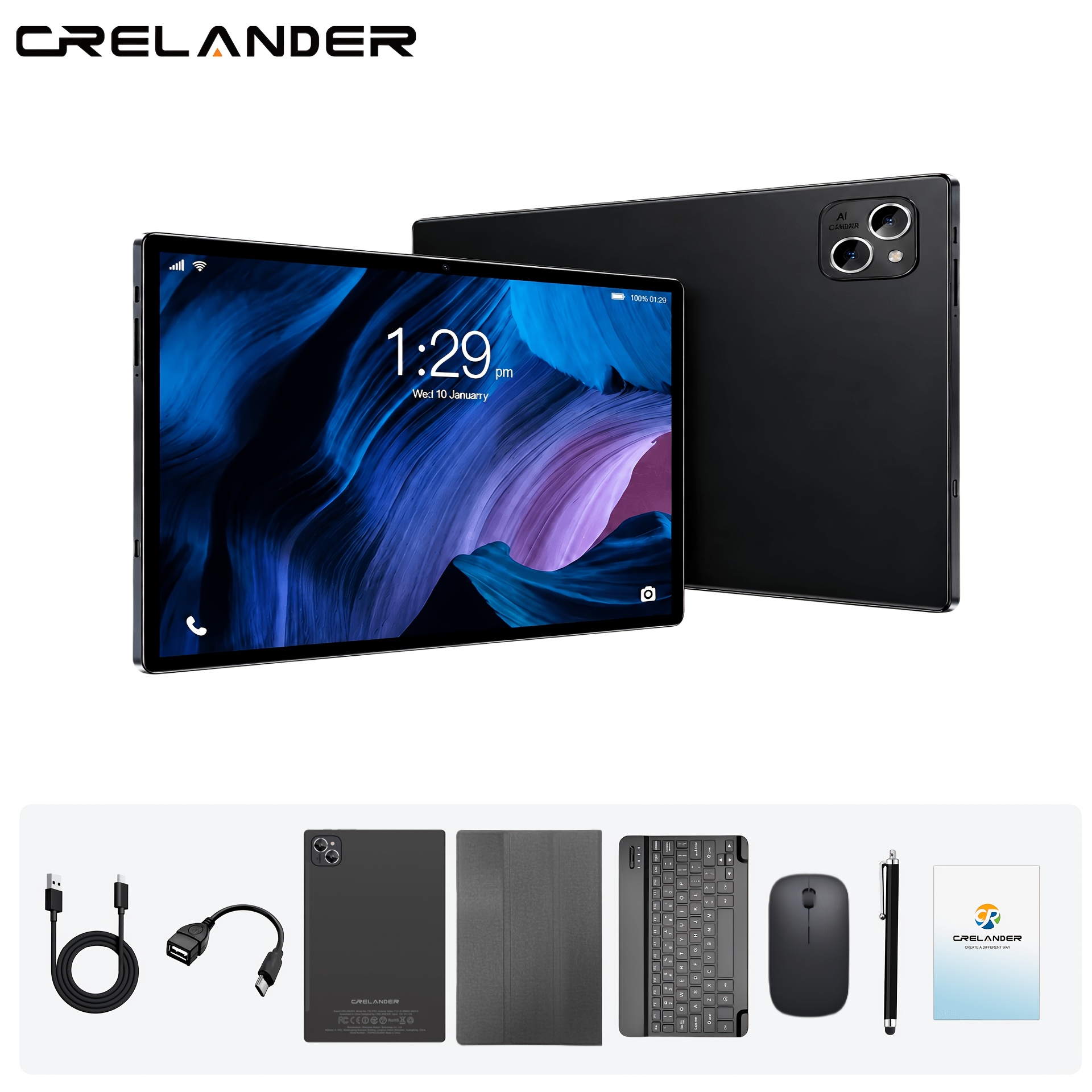 CRELANDER 10,1-palčni tablični računalnik, 13 tablica, 6 GB (3 GB + 3 GB razširljivo) RAM in 128 GB ROM s podporo za razširitev na 1 TB TF,