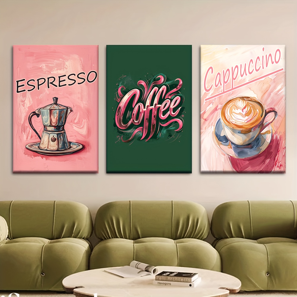 TEMU 2d Flat, 2d Flat, 3pcs/set, Canvas Painting--unframed, Food And Beverage Vintage Kitchen, Coffee Shop Signs, Posters And Prints, Living Room,