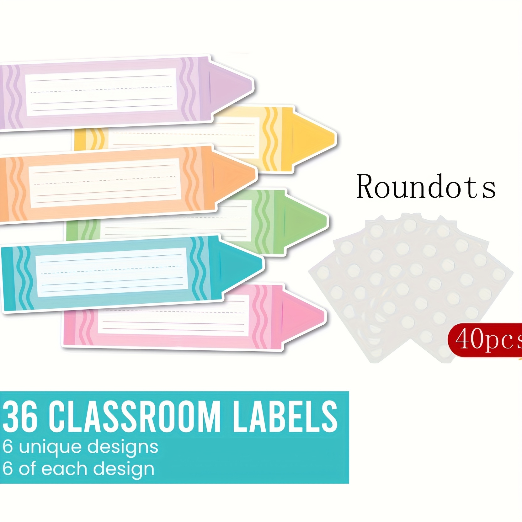 TEMU 36 Etichette + 40 Pezzi di Colla a Punti - Etichette Prestampate per Materiale Scolastico, Lavagne e Decorazioni per la Scrivania - Illumina il