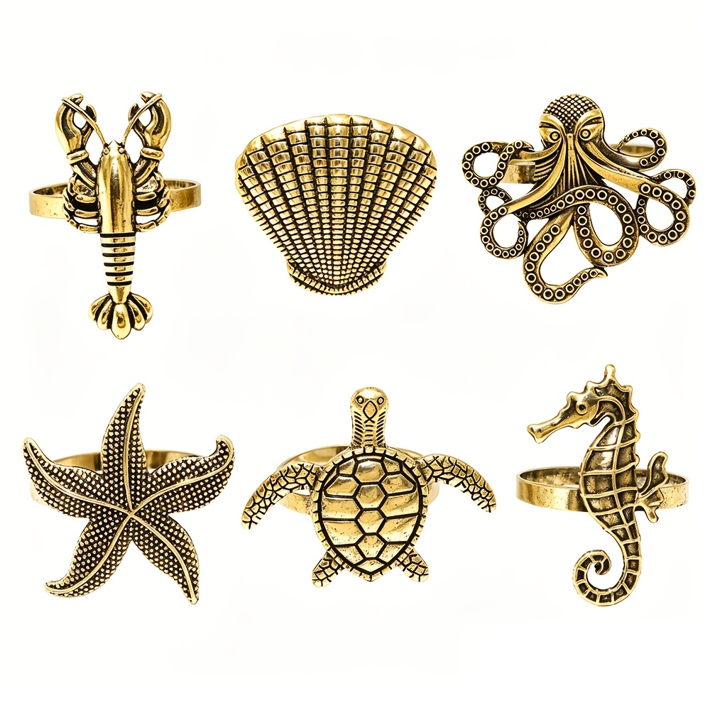 TEMU 6 pezzi/Anelli per tovaglioli Vita Marina, Vintage, , , Polpo, Conchiglia, Stella Marina Porta Tovaglioli, Decorazione a Tema Spiaggia, Anelli