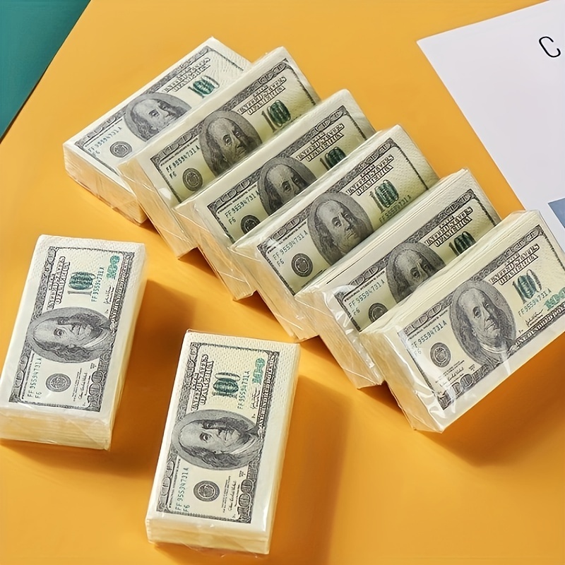 10packs 3 ply creative usd currency printed napkins portable tissue paper handkerchiefs 20 sheets each for home parties theme events promotion celebrations birthdays tea props details 0