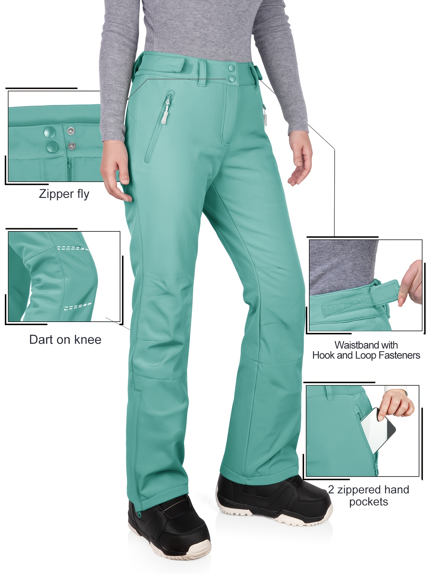 33, 0.0cm Women'S Softshell Ski Pants - Thermal Insulated Tear-Resistant Winter Snowboard Pants with Adjustable Waistband & Zipper Closure, Full-Length Coverage for Skiing, Snowboarding, Outdoor Sports (Solid Color), Ski Gear, Snowboarding Attire, Sleek Design, Durable Snow Pants, Cold Weather Gear, Sporty Style, Highquality Fabric, Women'S Snowboarding Gear