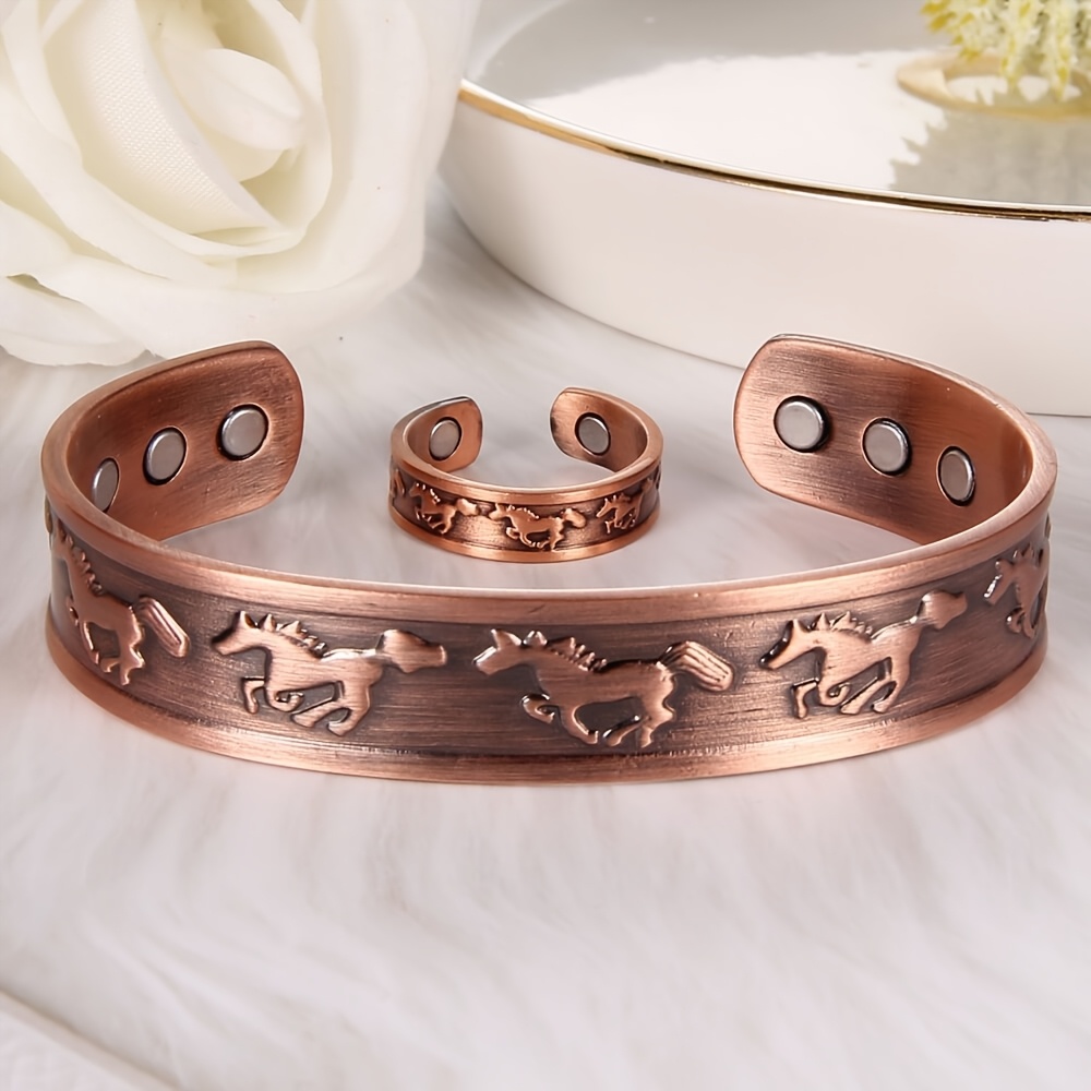 TEMU Copper Ring & Copper Bracelet For Women Men, Magnetic Copper Ring And Bracelet, Adjustable Copper Jewelry Gift