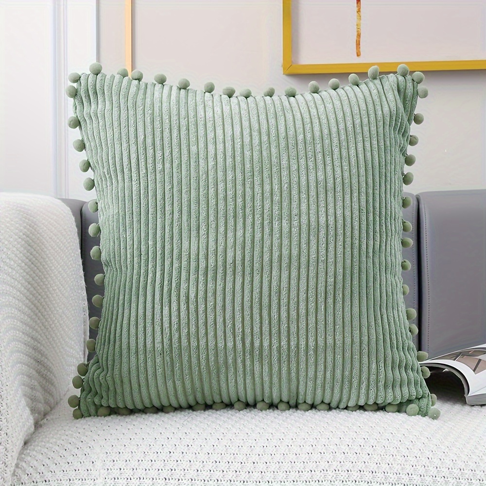 E-shop 1 Stück Boho Dekorativer Kissenbezug mit Pompons, Cord-Kissenhülle, Niedliches Weiches Quadratisches Wurfkissen. Geeignet für Schlafzimmer,