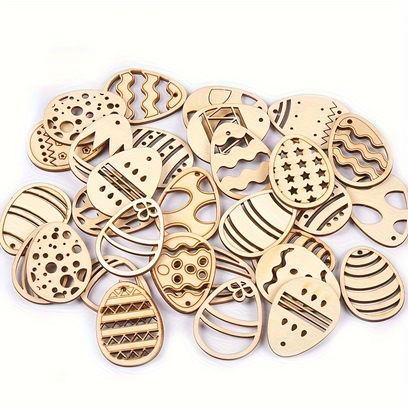 

25pcs Pièces en Bois Assorties pour Œufs de Pâques, 3.1x4.1cm - Couleur Bois Naturel, Prédécoupées pour l'Artisanat DIY & la Décoration Maison, pour la Peinture & les Ornements à Suspendre