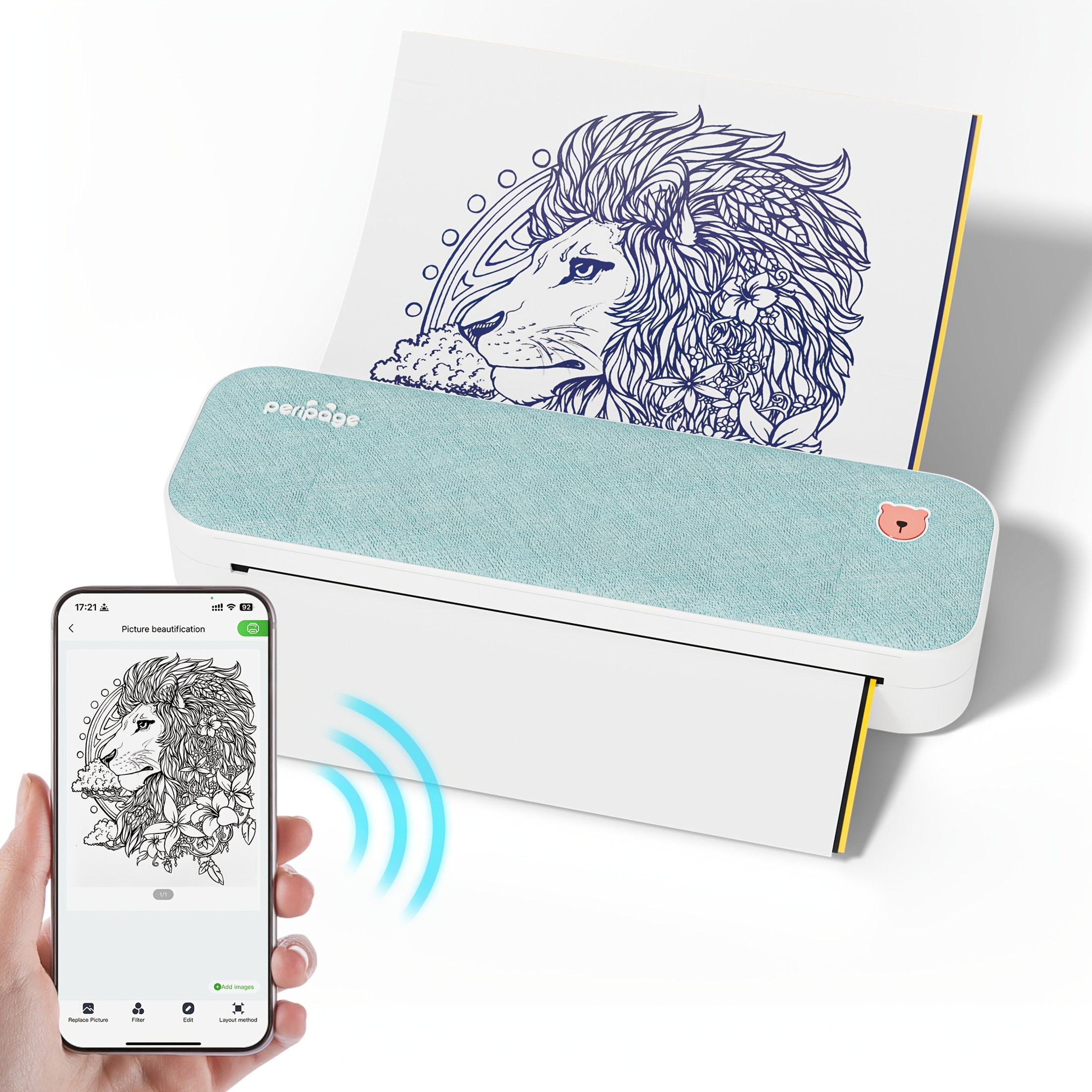 TEMU Impresora Térmica Sin Tinta PeriPage A4 para Estarcidos de Tatuajes, con 1 Rollo de Papel Térmico Compatible con & OS, Soporta Impresión Mini de